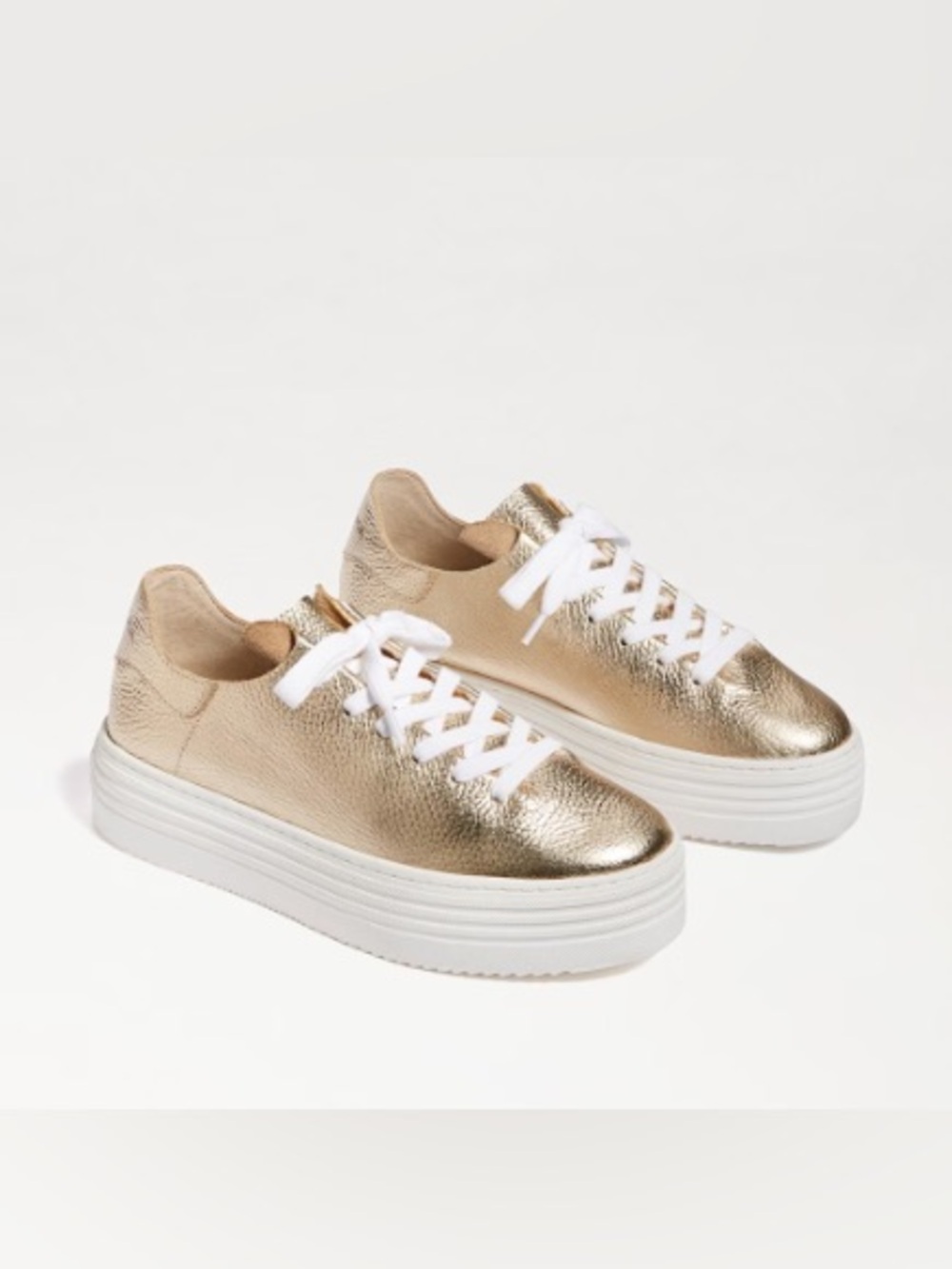 Sam Edelman “Pippy” Metallic Gold Platform Sneakers with White Laces